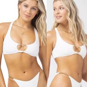 L*SPACE Jaylo Chain Racerback Bikini Top In Cream Size XL New